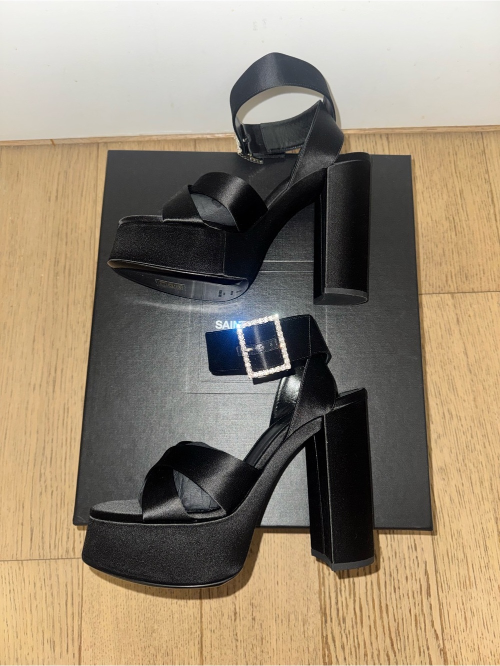Saint Laurent Bianca satin crêpe platform sandals 39